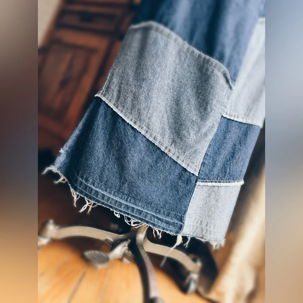One-of-a-Kind Artisan Patchwork Denim Maxi Skirt